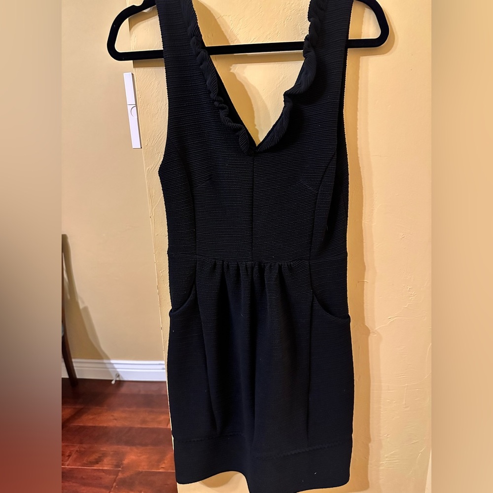Anthropologie Maeve LBD with ruffle neck & pockets